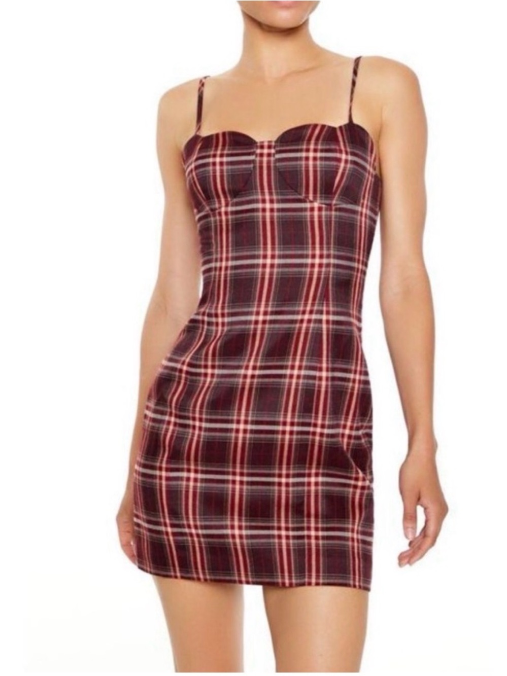 Forever 21 Burgundy Plaid Mini Bodycon Dress Size M